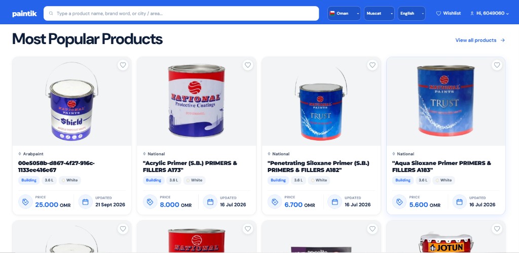 Paint Market desktop interface showing popular products catalog